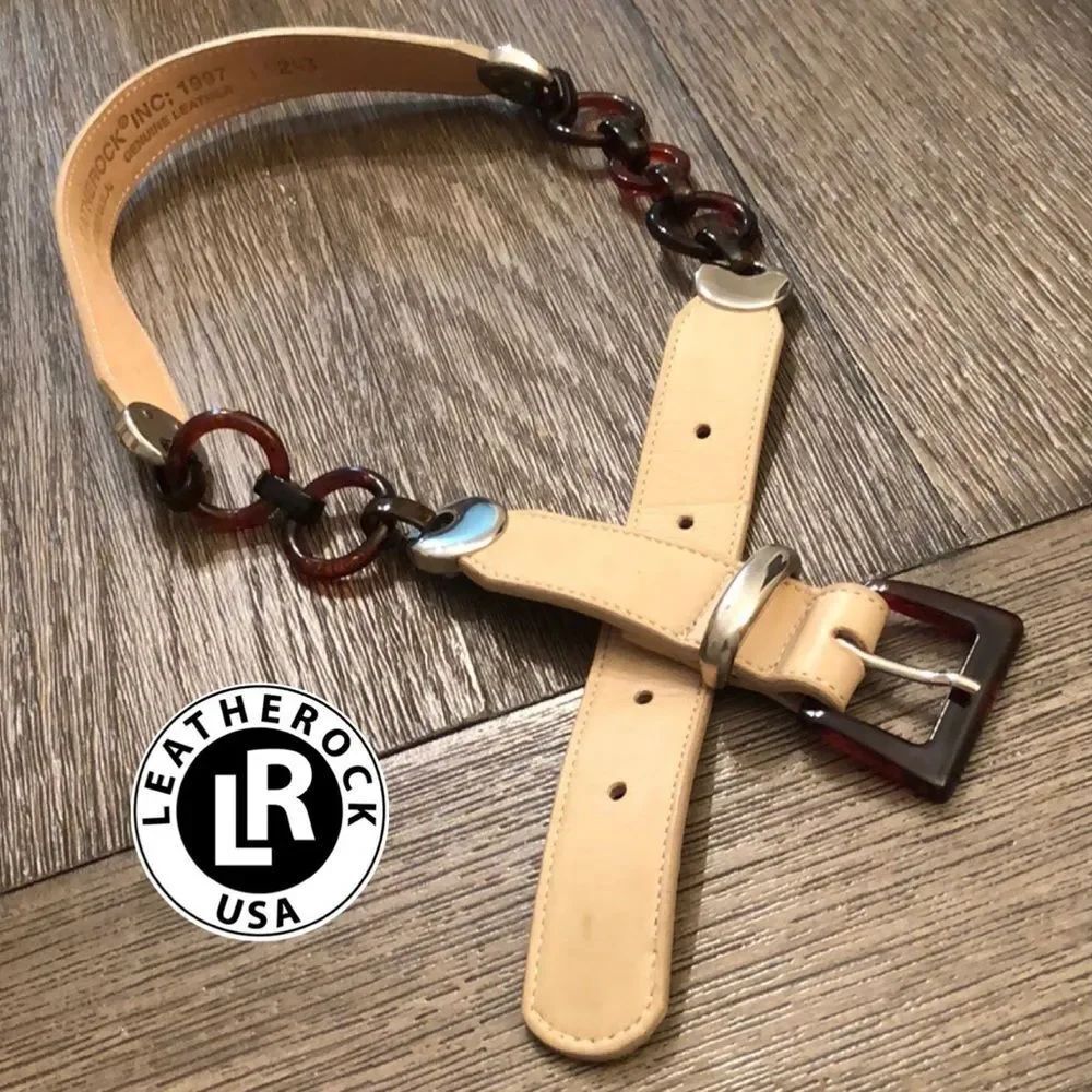 LEATHEROCK Tan Leather & Tortoise Shell Link Belt